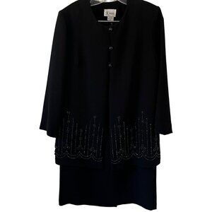 K Petite 2 Piece Formal Black Dress and Beaded Jacket EUC Size 8P